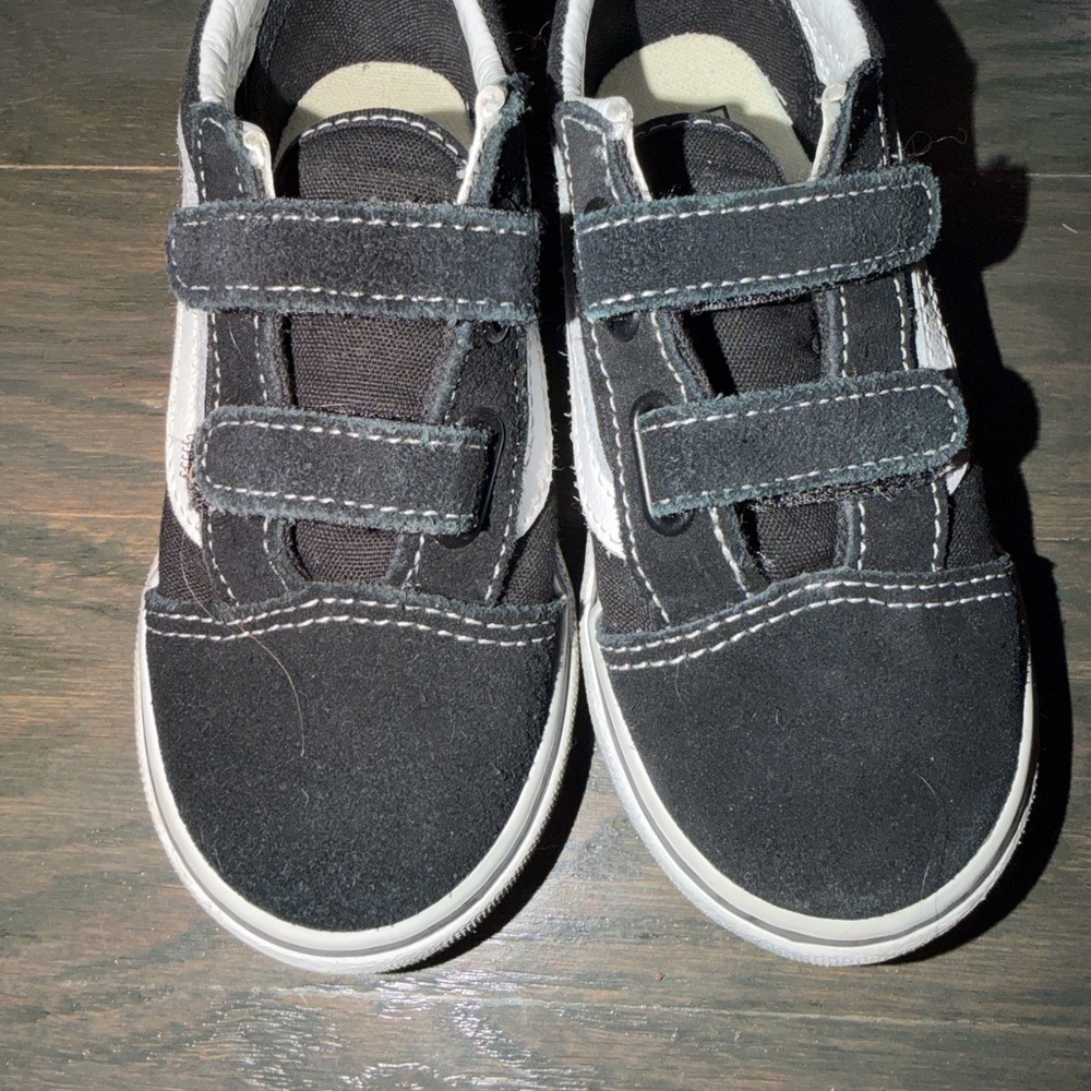 Vans Kids Black and White Velcro Sneakers